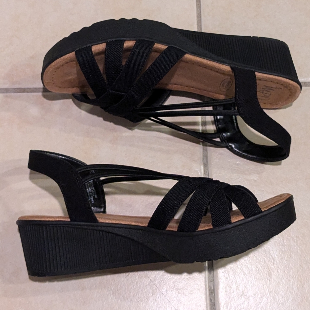 Black Strappy Wedge Sandals